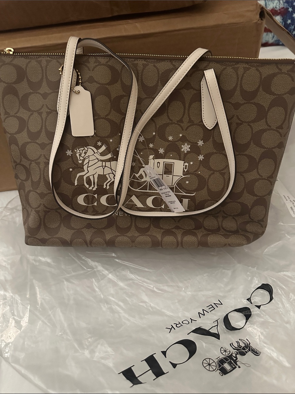 Coach Brown Signature Tote with Cream Accents